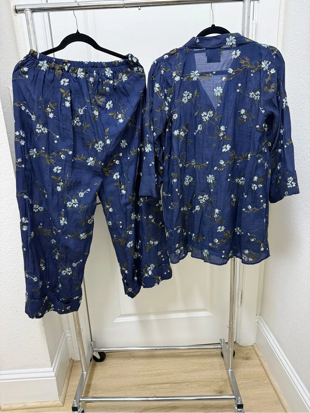 2pcs Floral threadwork Navy Button-Down Cordset Amna Iqbal